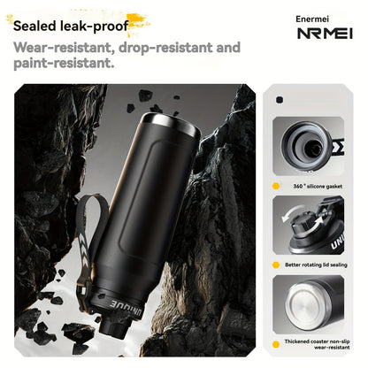 1 stainless steel water bottle with carrying strap, 316 stainless steel, suitable for outdoor and camping