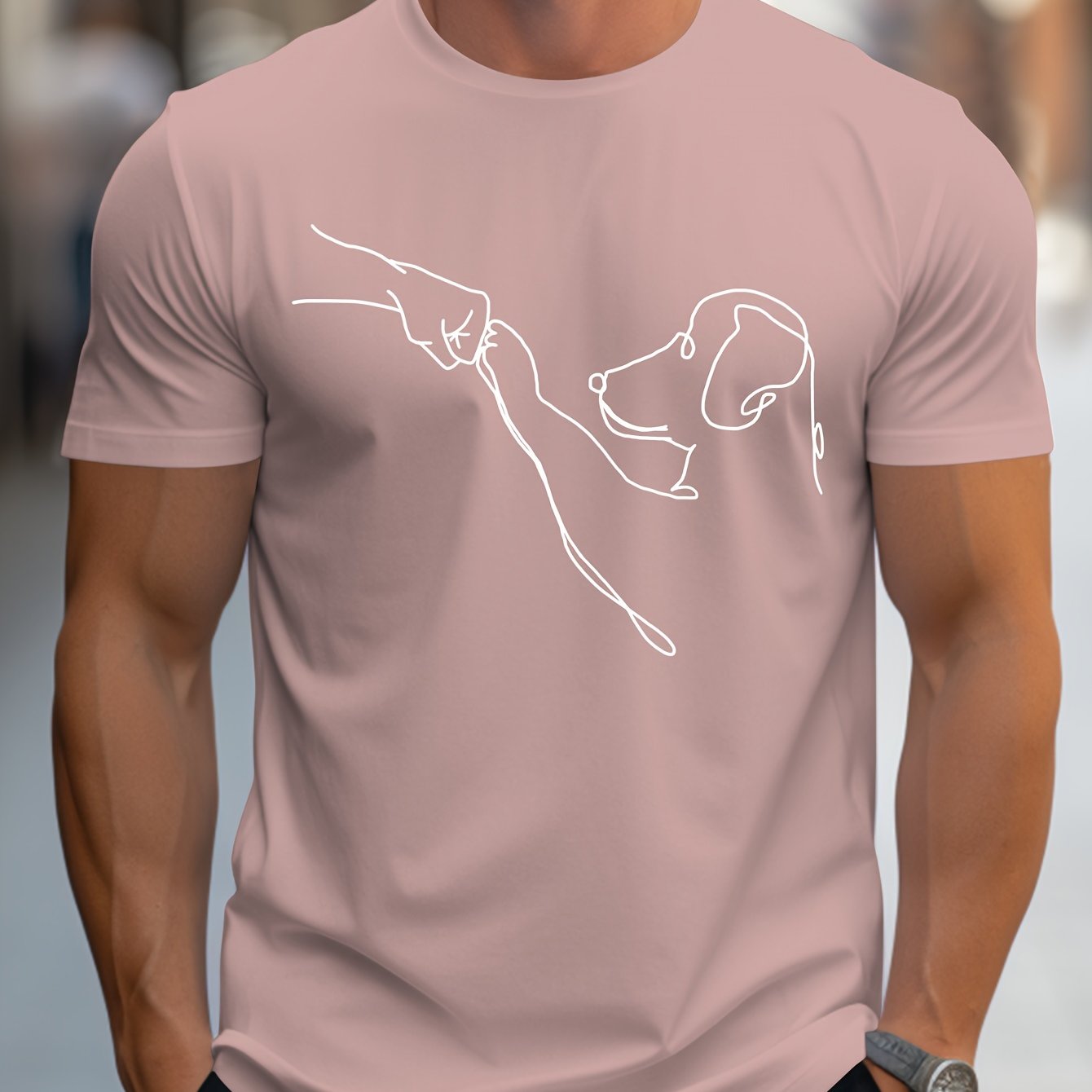 MBDMBD Men's Minimalist Dog Line Art Graphic T-Shirt - Vibrant Yellow with Black dog outline, Lightweight Summer Casual Everyday Tee for Pet Lovers - Machine Washable Apparel, Dog Tshirt, Classic Round Neck, Comfortable Fit