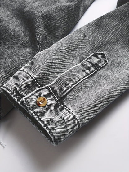 Men's Trendy Ripped Design Casual Button Up Long Sleeve Denim Shirt, Men's Clothes For Spring Summer Autumn, Tops For Men
