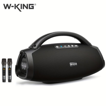 W-KING D20 300W Peak 200W RMS Portable Large Wireless Speaker with 2 Wireless Microphones, APP Control, 5-Driver, 3-Way System, 2.1CH Bass Boost Party Wireless Speaker, Fast Charging, USB/TF/AUX/Guitar/Mic-In for Outdoor, Tra
