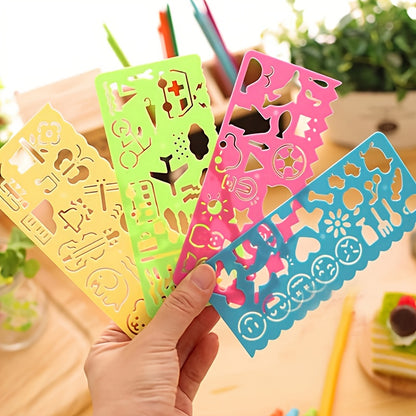 4pcs Cartoon Students' Sketch Ruler Drawing Template Ruler Student Stationery 14.9*6.5CM/5.86*2.55inch