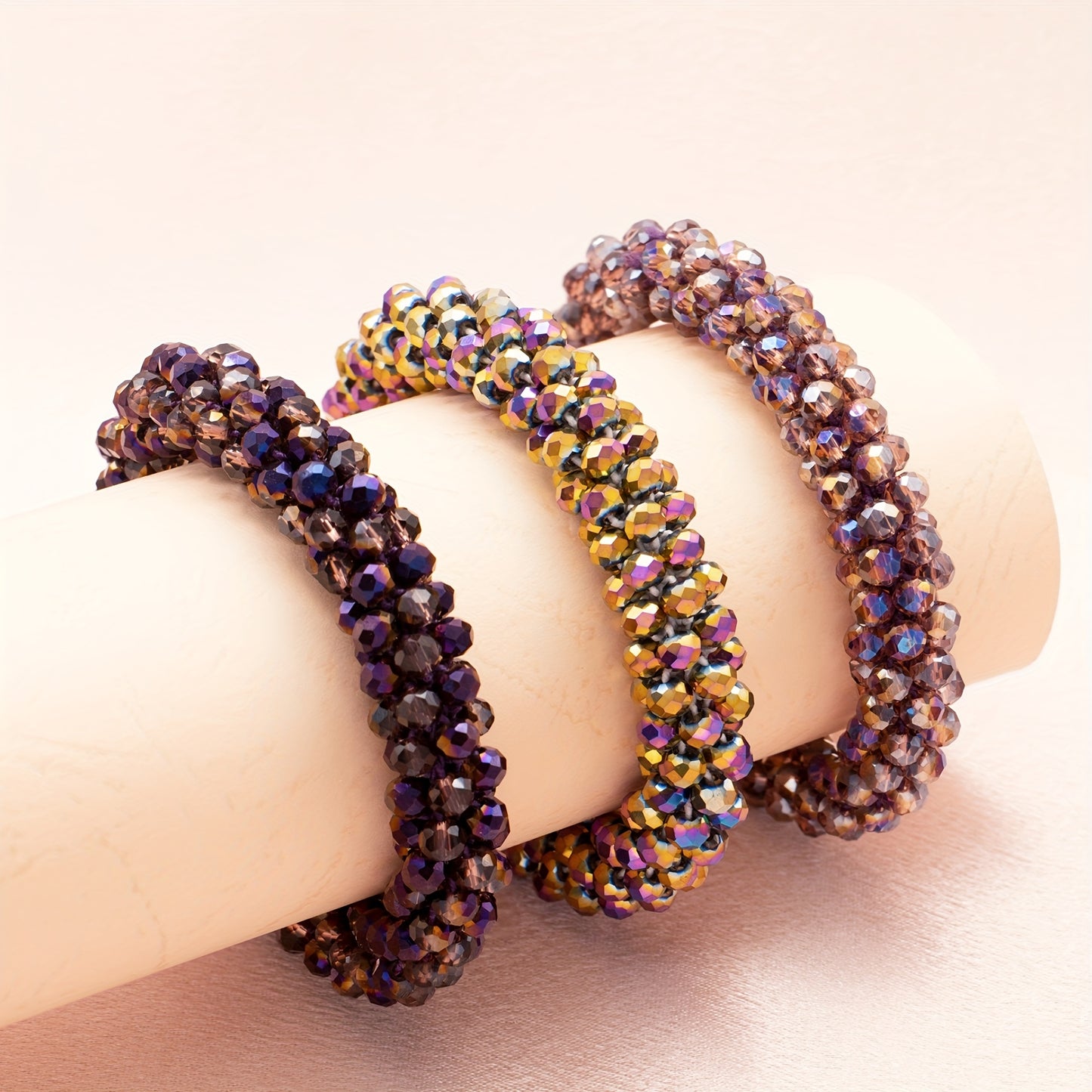 Esbbela 3pcs Bracelet Set Holiday Gift Beaded Artificial Crystal Stackable Strap Set with Elasticity Suitable for Women Men 16.51-20.32 cm Daily Vacation