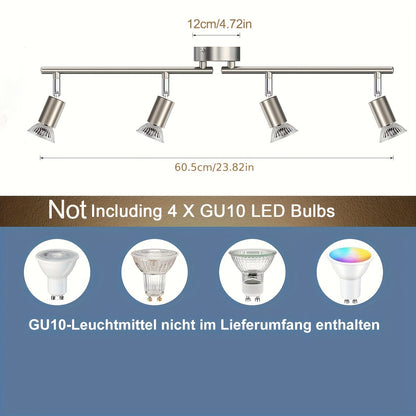 AMANSOUR Modern 4-Flame LED Ceiling Light, 330° Rotatable Spotlight, Semi Flush Mount, Matte Nickel, Cast Iron, Switch Control, Hard-Wired 110-240V, for Kitchen, Living Room, Bedroom - No Bulbs Included