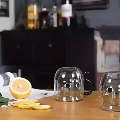 Charming Cat-Themed 9oz Glass Mug - Double Wall Insulated, Lead-Free Borosilicate Coffee Cup with Handle - Perfect Gift for Cat Lovers, Women, Teachers & Friends, Cat Mug