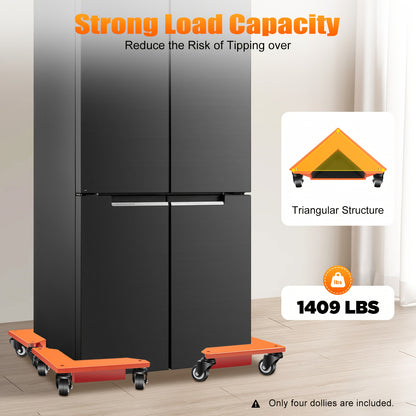 4pcs Heavy-Duty Corner Mover Dolly Set with Triangular Frame & 639.11 KG Capacity - All-Terrain Moving System with Locking Mechanism, Sturdy Carbon Steel Construction & PU Wheels for Pianos, Refrigerators, Cabinets, Washing M