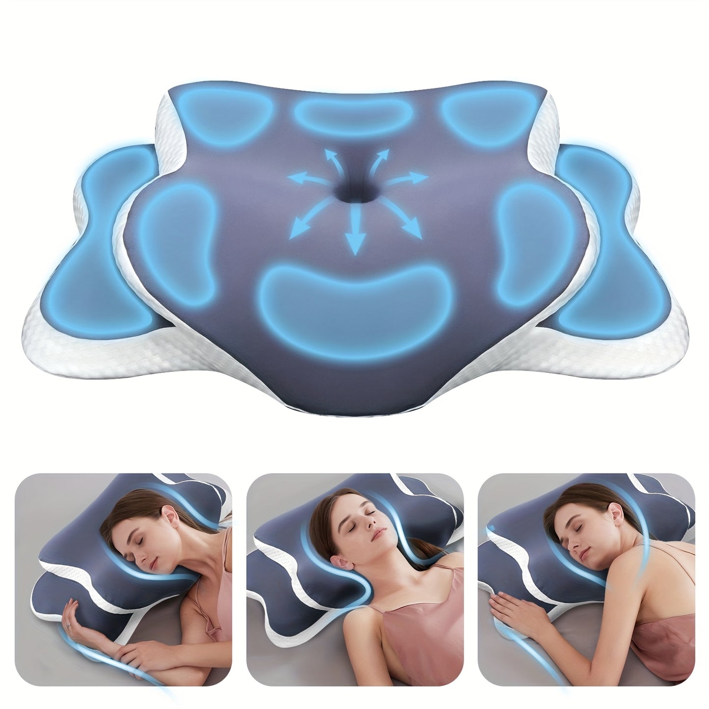 Almofada ergonómica em forma de borboleta em roxo - Tecido de malha respirável, ideal para quem dorme de lado, de costas e de barriga para baixo, oferece suporte para o pescoço e é o presente perfeito para pessoas de meia-idade.