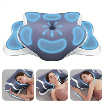 Almofada ergonómica em forma de borboleta em roxo - Tecido de malha respirável, ideal para quem dorme de lado, de costas e de barriga para baixo, oferece suporte para o pescoço e é o presente perfeito para pessoas de meia-idade.