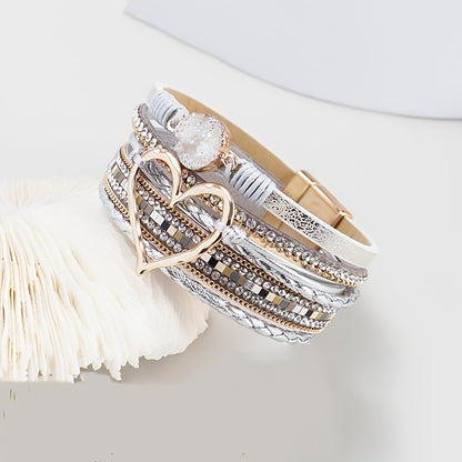 Bohemian Multi-layer Leather Bracelet Hand-woven Bracelet Golden Big Heart Ladies Fashion Bracelet