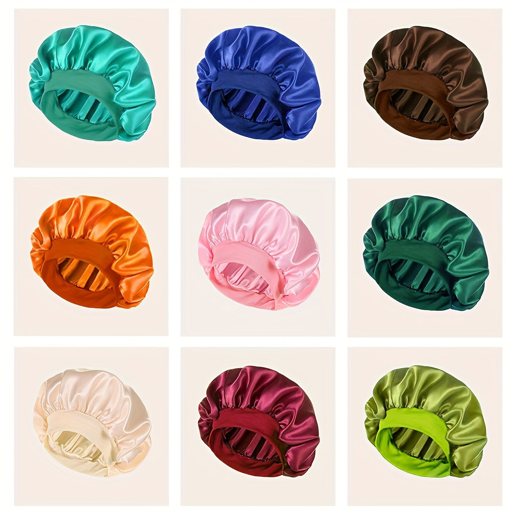 Women'S Satin Bonnet 2023, Elastic Band Hair Hat for Curling and Straight Hair, Wide Brim Sleep Cap, Bath Cap, Dry Hair Cover, 100% Polyester, Oil-Free, Comfortable Fit