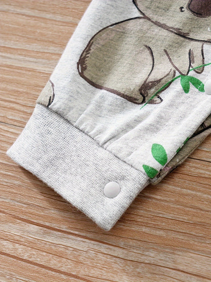 Baby Cute Cartoon Koala Long Sleeve Crew Neck Rompers