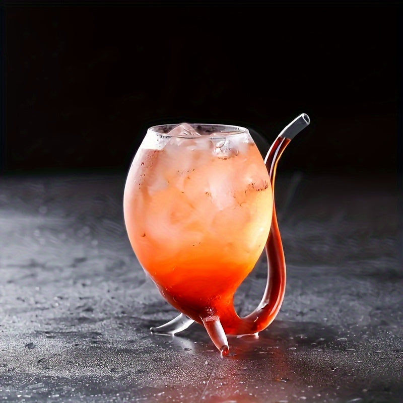 1pc Wine Glass, Creative Glass Cup, Wine Decanter Glass Mug With Built-in Straw For Juice, Ice Cream, Champagne, Party Supplies, Drinkware For Restaurants, Cafes, Bars