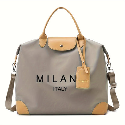 1pc MILANO Printed Crossbody Bag - High-Capacity Adjustable Strap Handbag with Double Handles, Lightweight Polyester Lining, Minimalist Design for Daily Commute & Vacation, For Teenager