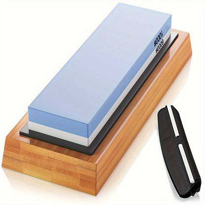 Professional-Grade 1000/6000 Grit -Style Water Stone Knife Sharpener - 2-Sided Whetstone with Non-Slip Bamboo Base & Angle Guide, Coarse/Fine Grinding Knives, Chef, Damascus, Steels - Heavy-Duty Sharpening Stone