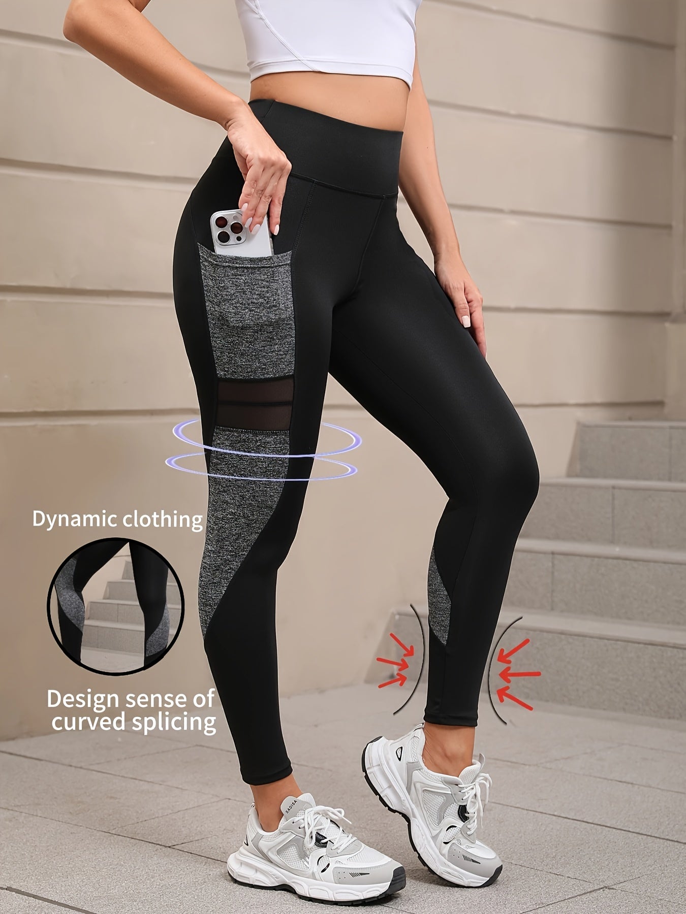 Women's Sports Yoga Pants with Mesh Panel, Tummy Control and Butt Lift Features, Suitable for Indoor Training, Hiking, and Outdoor Activities Quick-Dry Leggings