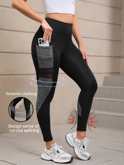 Women's Sports Yoga Pants with Mesh Panel, Tummy Control and Butt Lift Features, Suitable for Indoor Training, Hiking, and Outdoor Activities Quick-Dry Leggings
