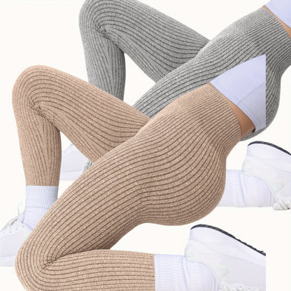 2pcs Women'S High-Waisted Yoga Leggings - Seamless Ribbed Texture, Tummy Control & Butt-Lifting, Breathable & Moisture-Wicking, 7/8 Length for Gym, Outdoor & Casual Wear - All-Season Stretchy Workout Pants, Yoga Pants, Gym Ap
