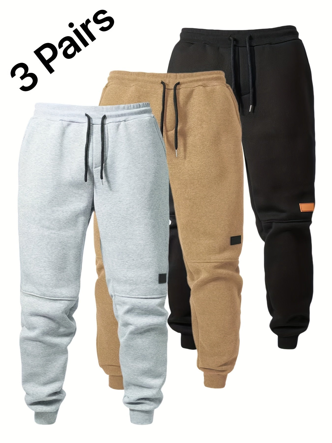 3pcs Men's Casual Athletic Joggers - Durable, Versatile & Warm Polyester Sweatpants with Drawstring Waist, Machine Washable - Black, Dark Gray, Navy Blue