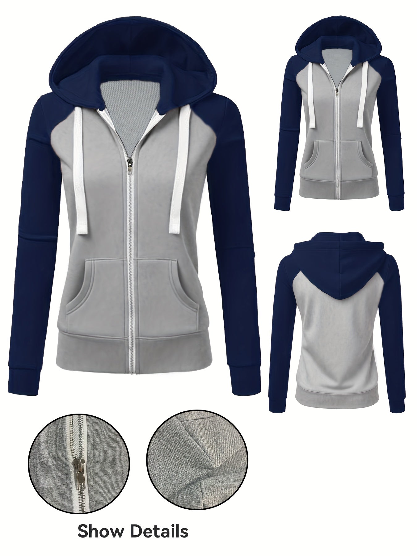 Women's Elegant Zip-Up Hooded Jacket - Slim Fit Winter Coat with Full-Zip Front Closure, Side Pockets - Machine Washable Outerwear for Office, Casual, Formal Events - Available Now!, Office Wear, Sleek Design, Soft Fabric, Fa