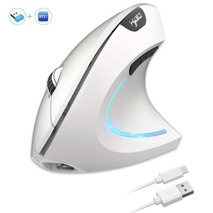 HXSJ Dual-Mode Wireless Vertical Mouse, Large Battery, Suitable for PC Laptops and Desktops! Ideal for Office and Travel, USB Charging, Optical Movement Detection, Right-Handed, Plastic Material, Windows 7 Compatible, No Char
