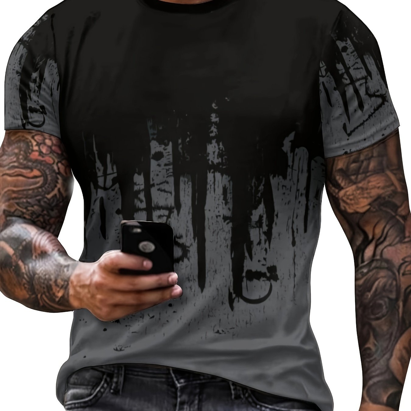 Paint Splash Print, Men's Graphic Design Crew Neck Active T-shirt, Casual Comfy Tees Tshirts For Summer, Men's Clothing Tops For Daily Gym Workout Running