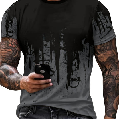 Paint Splash Print, Men's Graphic Design Crew Neck Active T-shirt, Casual Comfy Tees Tshirts For Summer, Men's Clothing Tops For Daily Gym Workout Running