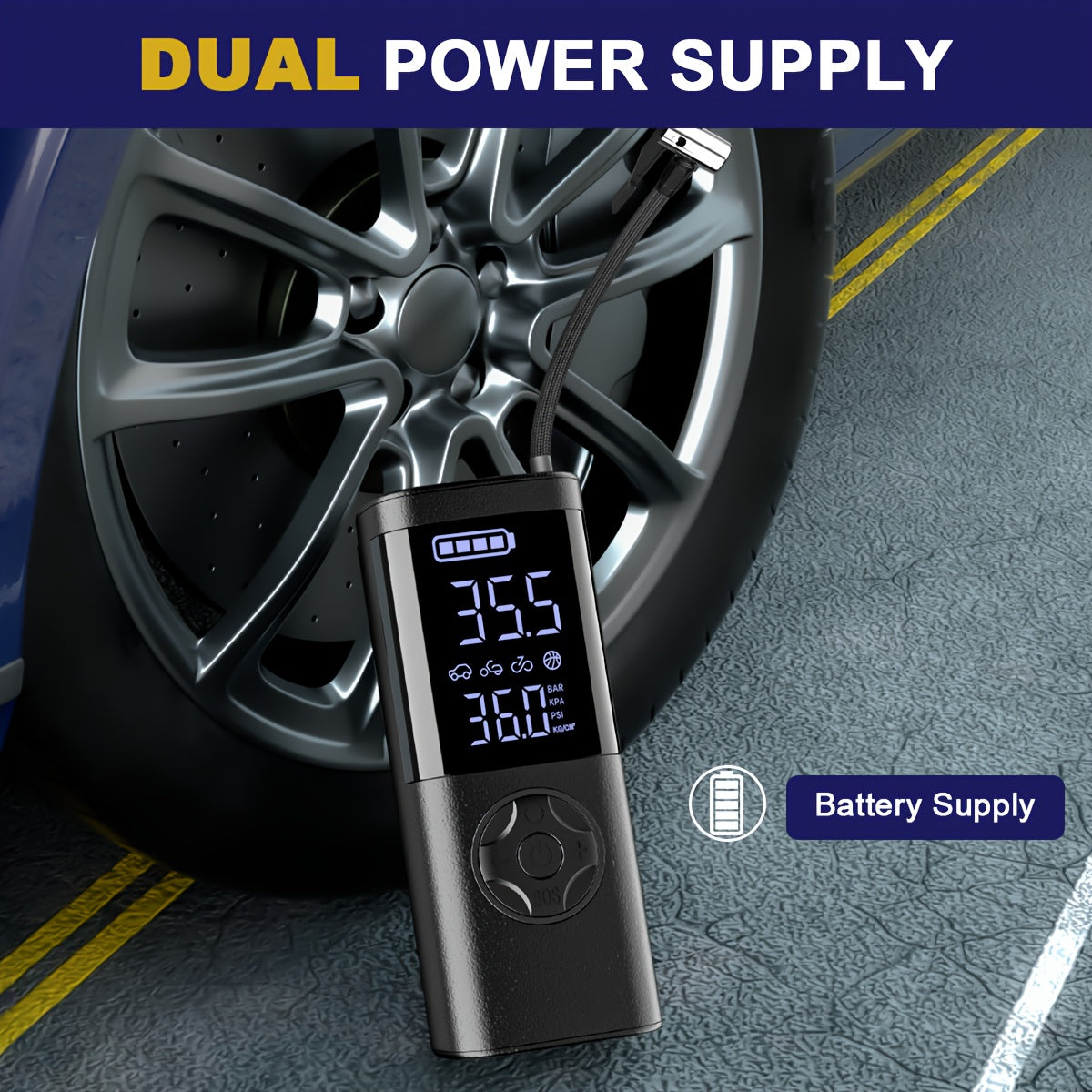 TEMOLA 7-in-1 Emergency Canjumper Starter & Tire Inflator with Digital Display, LED Light, Instant Jump Start, Tire Pressure Detection, Smart Air Compressor, USB Charging, Durable Polymer Battery for Cars, Motorcycles, Bicycl