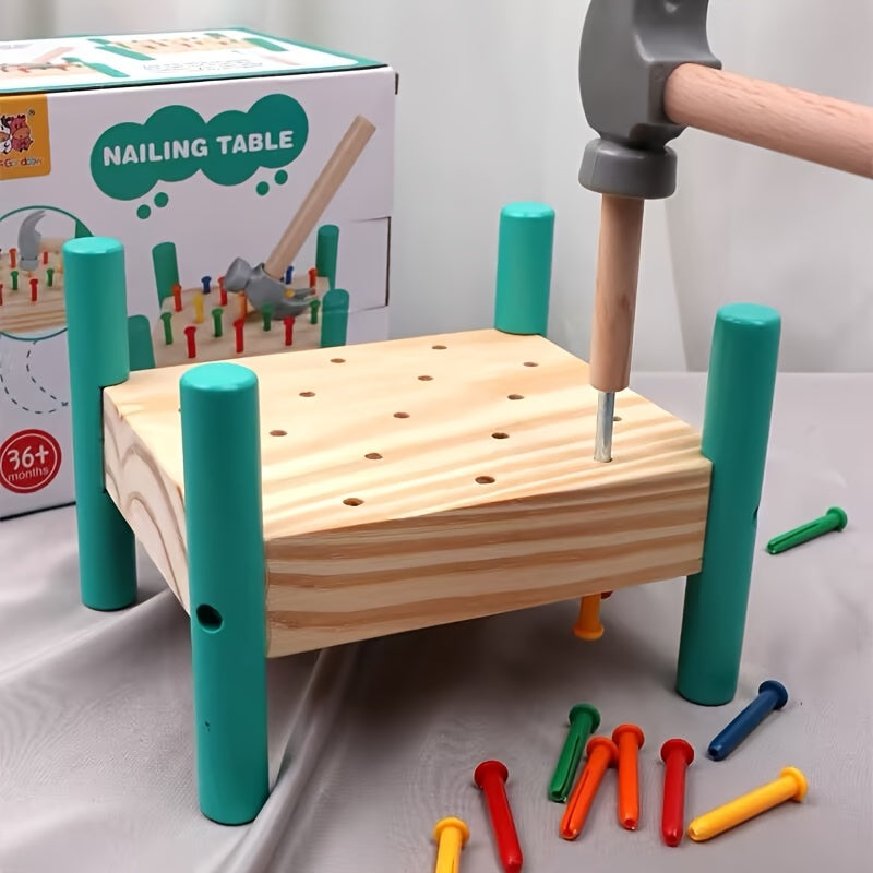 Pounding Table Knocking Toy for Children to Pull Out Nails Color Recognition Hand-Eye Coordination Parent-Child Interactive Intelligence Knocking Toy