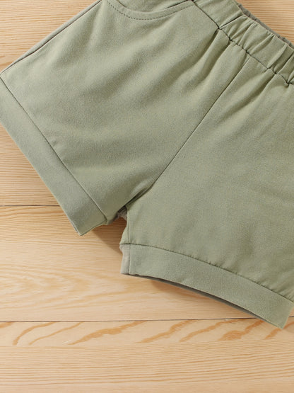 Boys' Summer Collared Animal Print Short Sleeve Shorts Set, Perfect for Outdoor