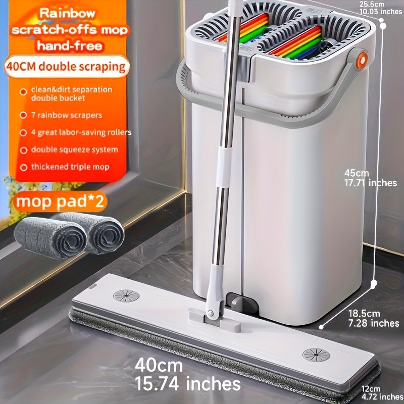 Mop and bucket complete cleaning system, hands-free household dust removal flat mop, dry and wet separation bucket, with washable and reusable microfiber cloth, household floor, courtyard, and bathroom, cleaning supplies, cle