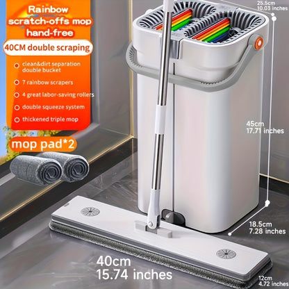 Mop and bucket complete cleaning system, hands-free household dust removal flat mop, dry and wet separation bucket, with washable and reusable microfiber cloth, household floor, courtyard, and bathroom, cleaning supplies, cle
