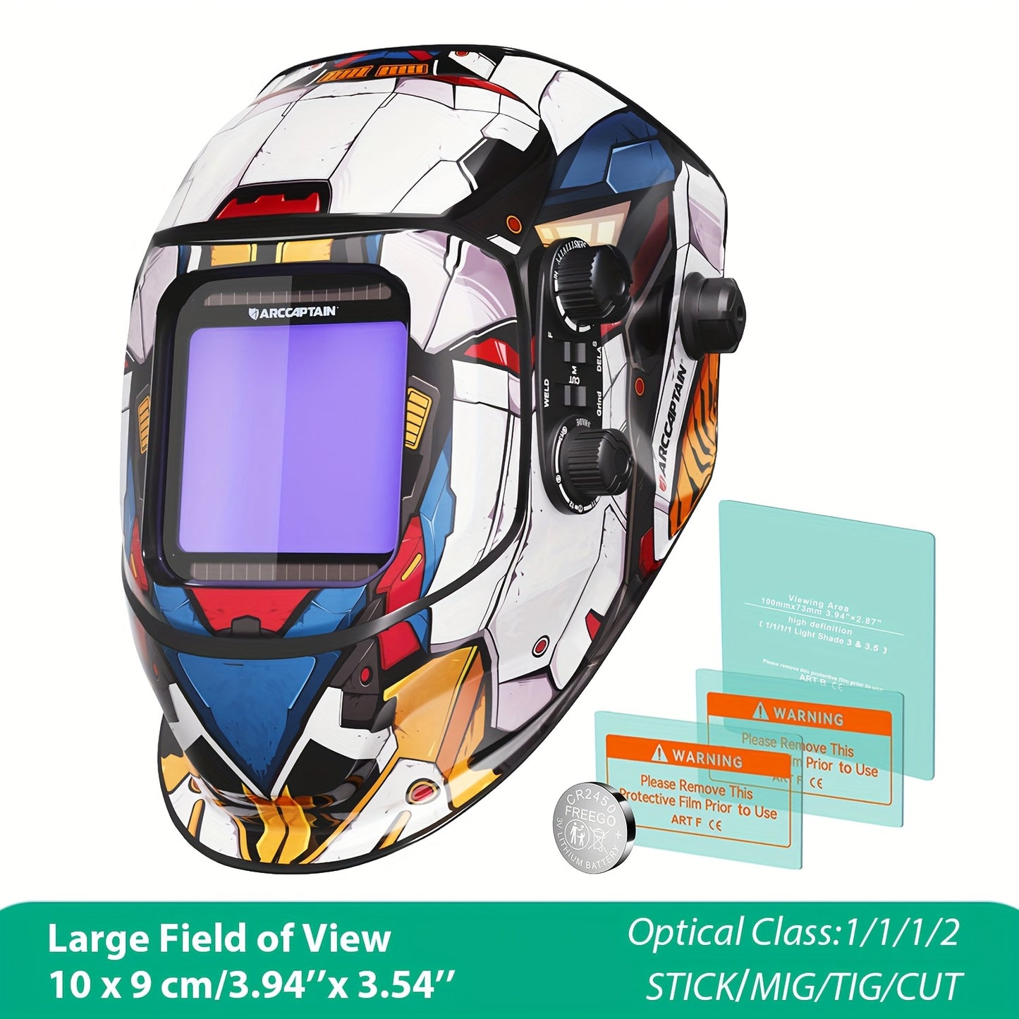 Máscara de soldadura com ecrã de visualização ampla, ARCCAPTAIN, com escurecimento automático True Color.