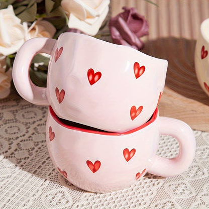 1pc Romantic Ceramic Coffee Mug 9.5oz - Charming Heart Pattern, Love-Inspired Cup for Couples, Birthday Gift, Adorable Office & Home Collection for Coffee & Milk