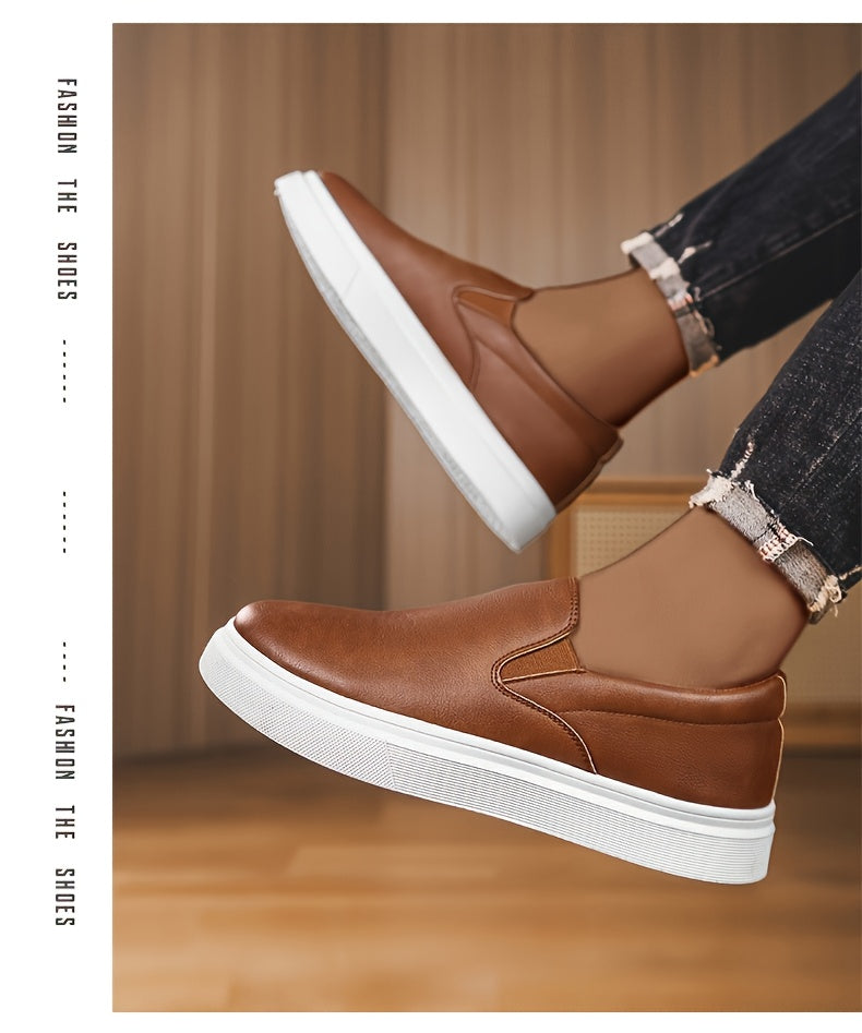 Mocassins para homem sem atacadores - Ténis antiderrapantes de cano baixo com bico redondo, estilo mocassins, com sola acolchoada em PVC, disponíveis em castanho/preto/branco/bege para uso diário e formal - Sapatos sociais minimalistas e versáteis.