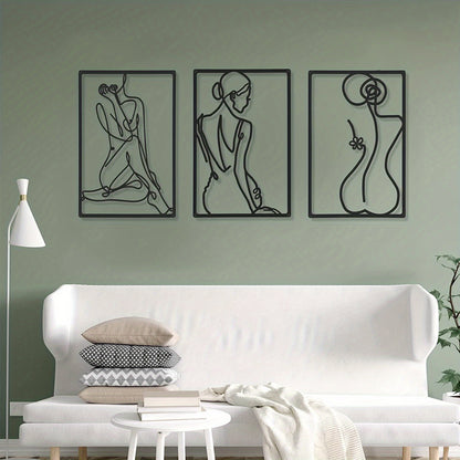 3 pcs Modern Abstract Metal Wall Sculpture - Thick Real Metal Minimalist Art for Home Decor - Single Line Design for Bedroom, Living Room, and Wall Crosses