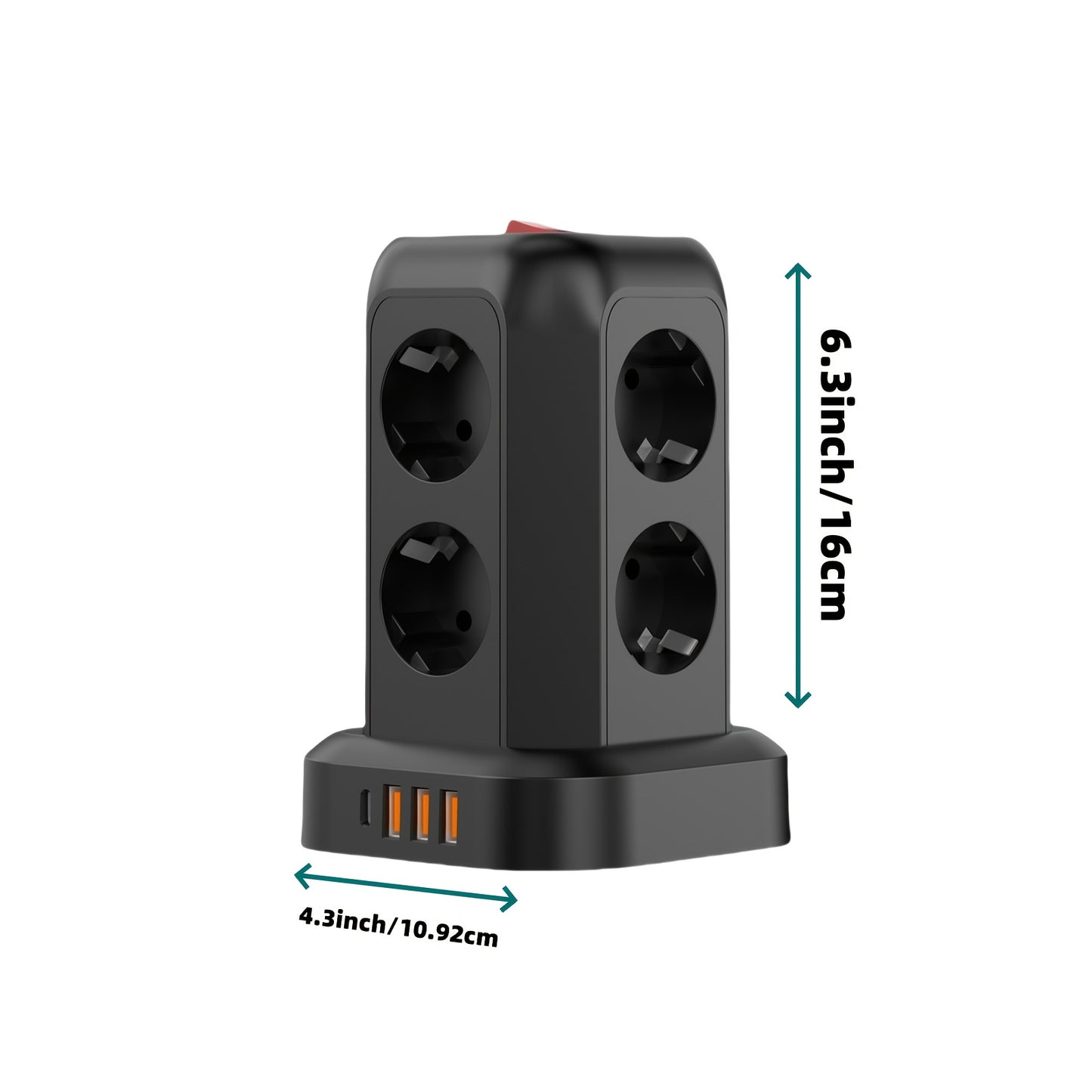 Multi-Plug Socket Distributor with 8 Sockets, 3 USB Ports (Including 1 USB-C), Side-Entry Plug Wall Charger, Essential for Cruising, Travel, Office, And Dorm