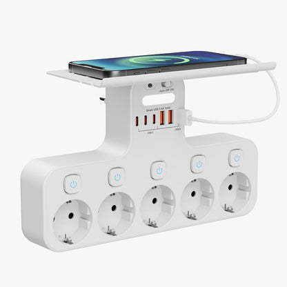 European 5-Pin Socket Extension with 3 USB-A and 3 USB-C Ports, Overload Protection, Smart Light Sensor, 4000W, 16A, Ideal for Home, Outdoor, and Office Use, Outdoor Power Supply, Modern Power Outlet, Durable Power Outlet