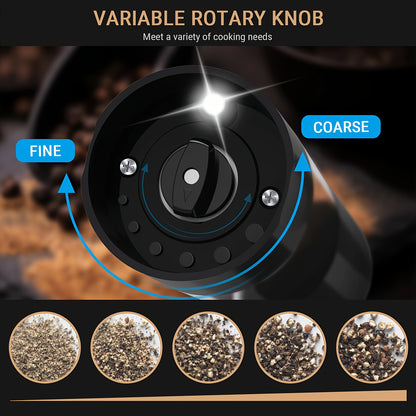 Conjunto de Moedores Elétricos de Sal e Pimenta - Moinho Pequeno para Uso Doméstico com Carregamento USB e Visor LCD - Moinho de Pimenta com Ajuste de Granulometria, Ideal para Cozinhas Domésticas, Restaurantes e Churrascos ao Ar Livre