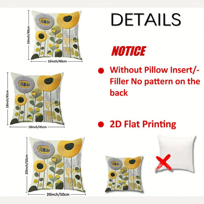 4 Floral Throw Pillow Covers - Modern French Country Decor Cushion Cases with Zipper Closure, Mustard Yellow, Olive Green, Grey - Soft Polyester Pillow Shams for Sofa, Bed, Living Room - Machine Washable Home Decor Accents (N