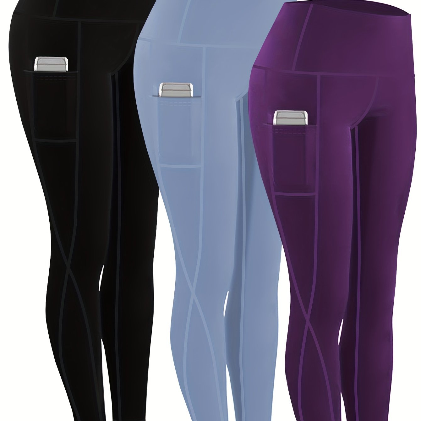 230g Women's Leggings Set of 3 High Waist Breathable with Pockets Compression Tights Multi-Color Suitable for All Seasons Daily Sports Fitness Yoga Shapewear