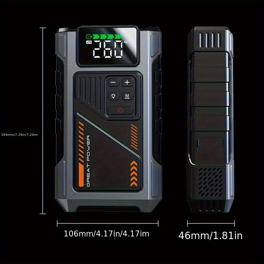 12000mAh Jump Starter Power Pack, 6000A Car Battery Booster 12V Jump Starter with 150PSI Tire Inflator Portable Air Compressor, with LCD Display, Jump Starter Power Bank (7.5L Gas/6L Diesel), LED Light, Vehicle Maintenance To