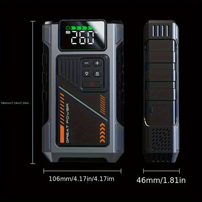 12000mAh Jump Starter Power Pack, 6000A Car Battery Booster 12V Jump Starter with 150PSI Tire Inflator Portable Air Compressor, with LCD Display, Jump Starter Power Bank (7.5L Gas/6L Diesel), LED Light, Vehicle Maintenance To