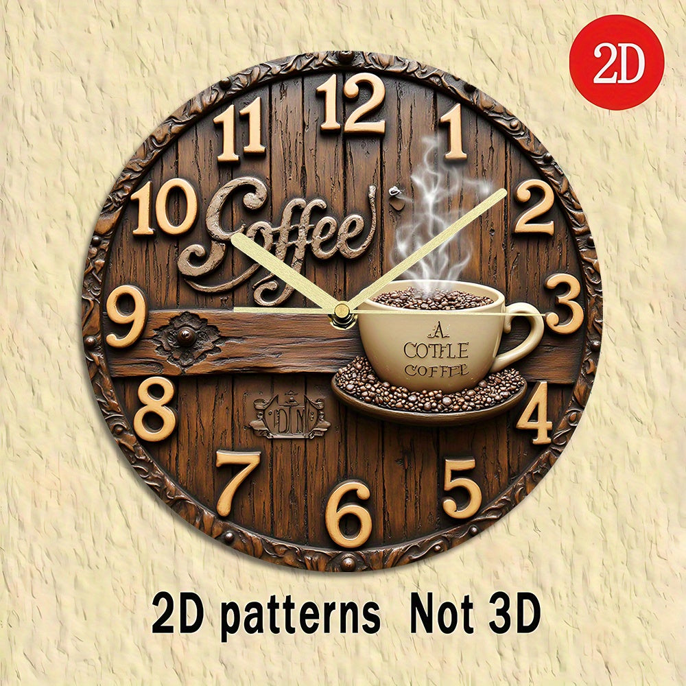 Coffee Lover's Silent Wall Clock - Non-Ticking Modern Decor with Cup Design, Battery-Powered Acrylic Clock for Living Room, Kitchen, Office - Brown & Golden Cafe Theme Gift for Coffee Enthusiasts (AA Battery Not Included), Co