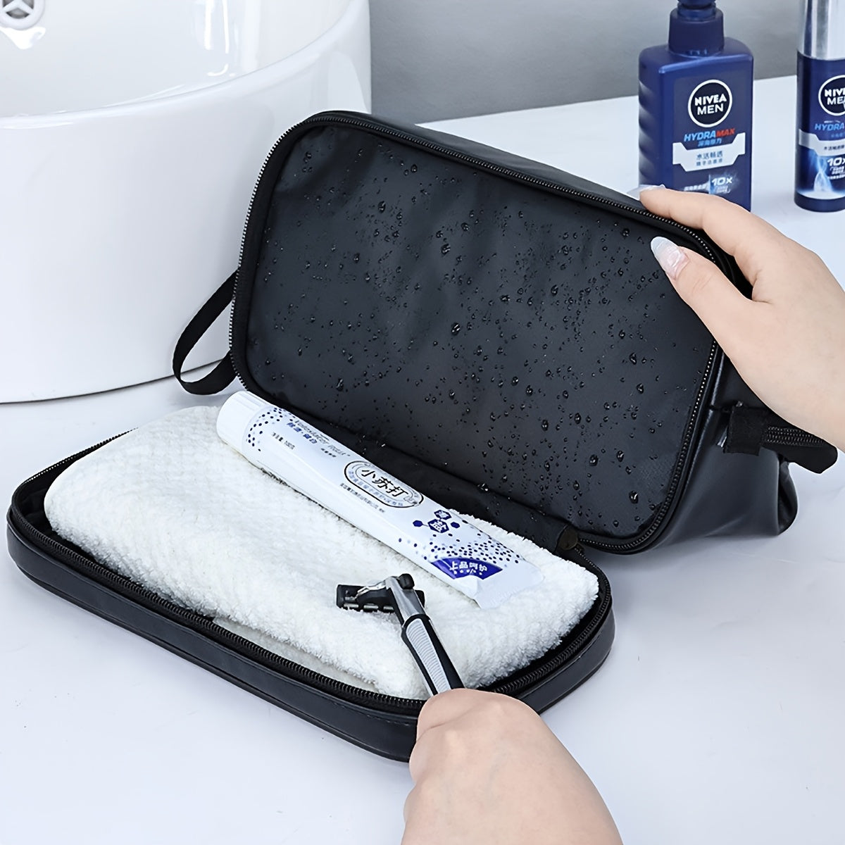 Customized Men's Fashion Travel Toiletry Bag PU Large Letter Toiletry Bag