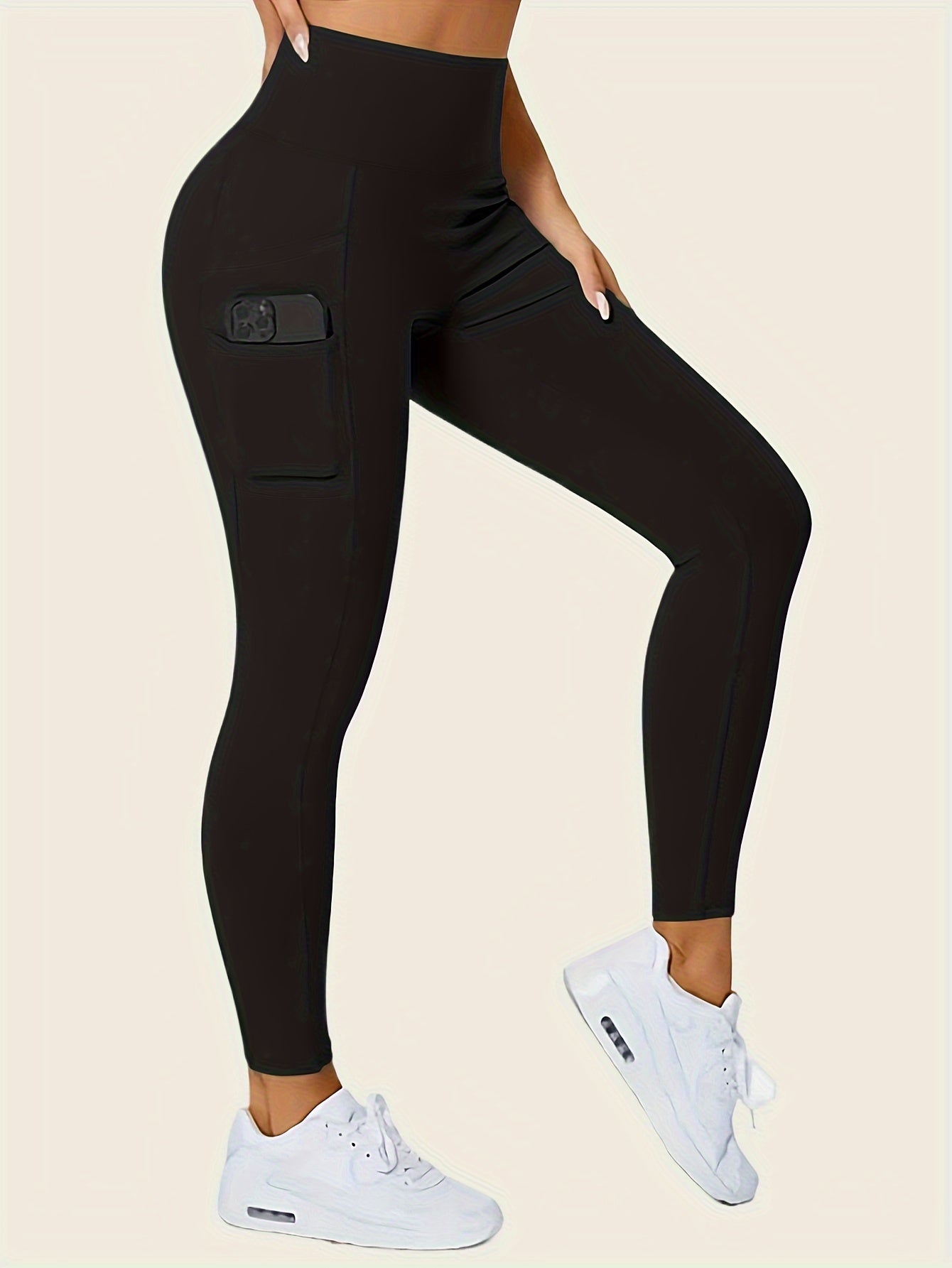 Women'S High-Waisted Shaping Leggings with Double Pockets - Butt-Lifting Design, Maroon Solid Color, Comfortable Stretch Fabric for, & Casual Wear, Leggings, Apparel, Sleek Look, Durable