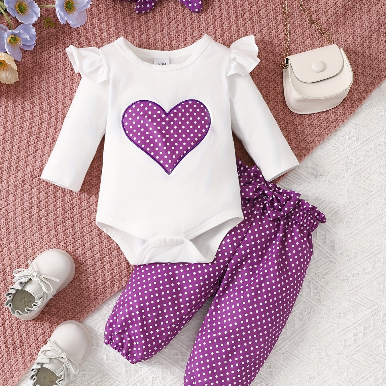2pcs Baby Girl's Stylish Set, "Isn't She Lovely" Print Long Sleeve Onesie + Polka Dot Pants, Comfy Trendy Outfit