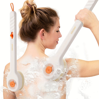 1pc Liquid-Filled Hair Bath Brush with Back Massager - Long Handle Shower Brush, Quick-Foaming Bath Brush for Scalp Massage & Body Back Rub, Pastel Colors (Mint Green/Orange/), No Electricity Needed - Ideal for Home & Spa Use