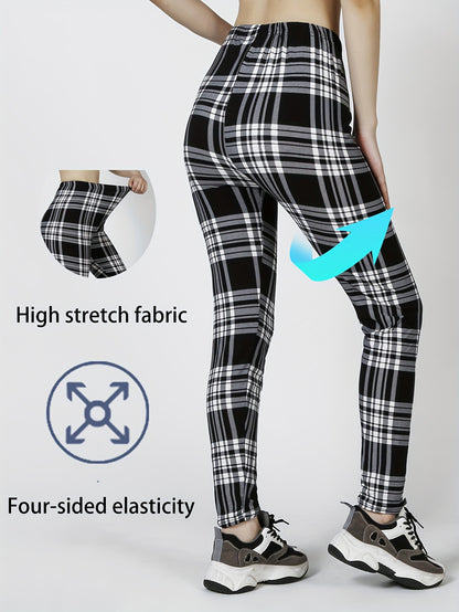 3 Packs Women'S Soft & Stretchy Tight Leggings - Black, White, and Red Plaid Patterns, High Waist, Elastic Waistband, Crop Length, Perfect for Fitness, and Casual Weekend Wear, Casual Wear Leggings|Plaid Pattern Leggings|Stre
