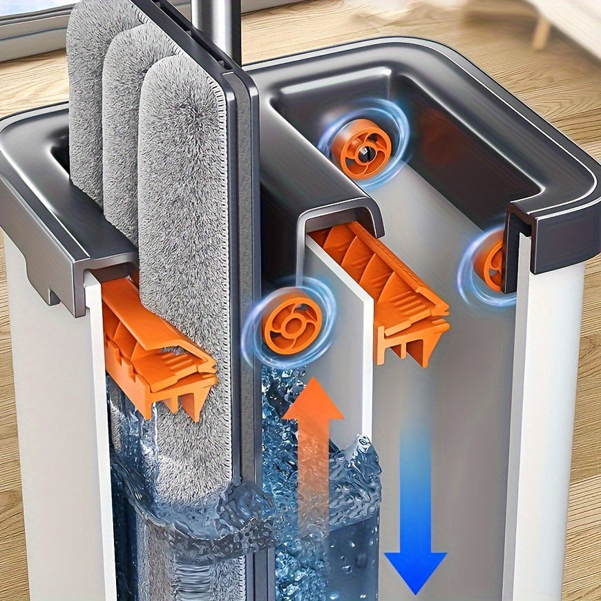 Joybos Flat Floor Mop and Bucket Set with Self-Cleaning System - Manual Squeeze Mop for Home and Office Use, ABS Material, Multisurface for Living Room, Bathroom, Kitchen, Glass Floors - No Electricity Needed