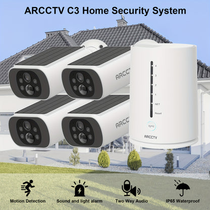 Solar Security Cameras Wireless Outdoor, 4 Cam-Kit, 4MP Solar Security Camera Wireless System, Color Night Vision, Motion Detection, No Monthly Fee, 64GB Memory Card, Outdoor Surveillance, Property Protection, Wireless Setup,