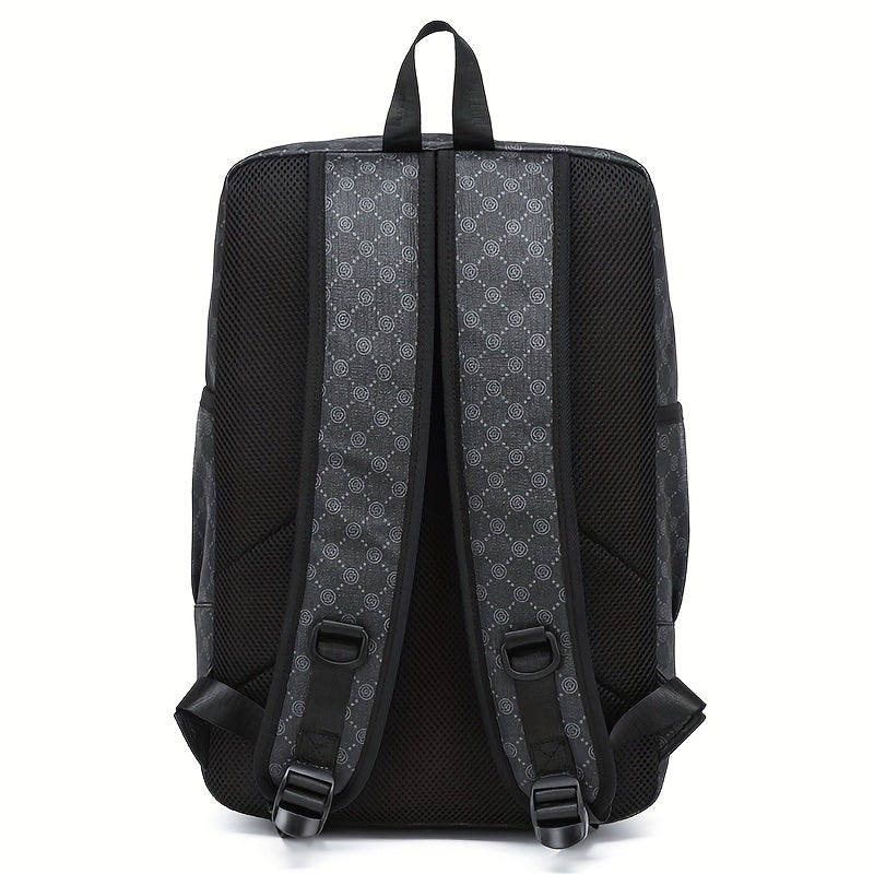 LUMG Men's Large Capacity 15.6-Inch Laptop Backpack with Multiple Compartments, Gray Geometric Design, Business & Travel Backpack for Work, School, or Father's Day Gift, Computer Backpack, Textured Finish